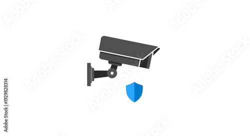 Security Camera with Protection Shield Icon.