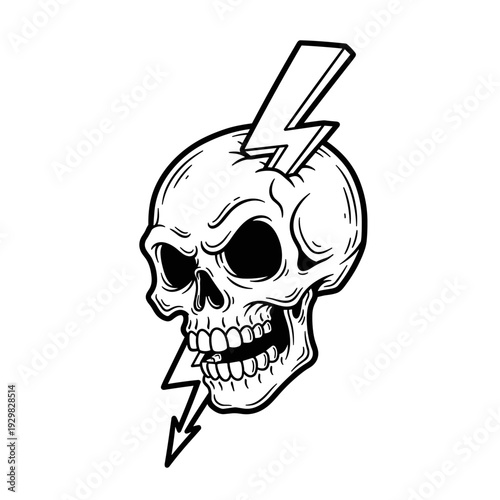 Skull with Lightning Bolt Illustration.