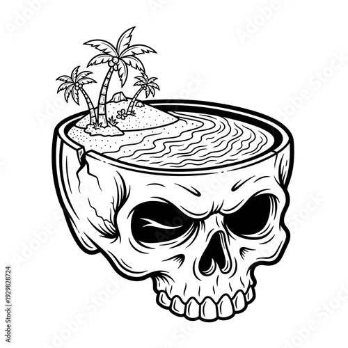 Skull Island Tropical Paradise Surreal Art.