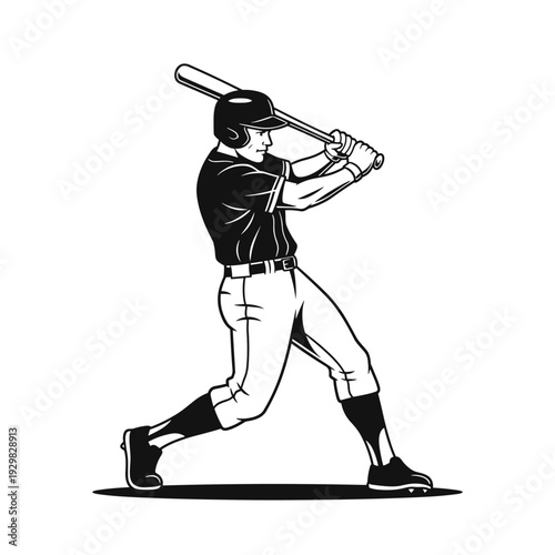 Baseball Player Swinging Bat During Game Action.