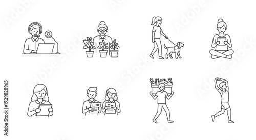 people doing activities with friends and pets outdoors