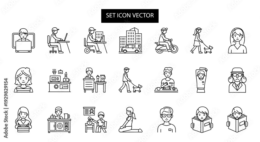 Fototapeta premium set of line icons people working office business activities