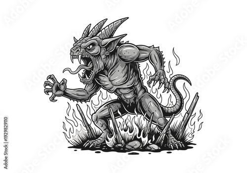 Fierce Gargoyle Monster with Horns and Claws.