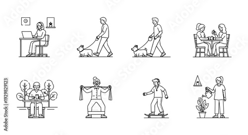 people performing various daily activities and tasks at work or home