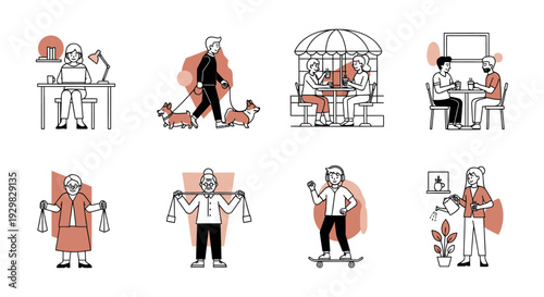 remote worker illustrations with dog working from home office