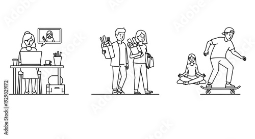 people working office skateboarder sitting lotus position coworkers meeting