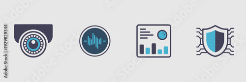 Smart surveillance and multimodal AI icon sheet – Perfect for security technology, computer vision, or smart city infrastructure.