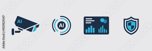 AI surveillance and security camera vector icons – Suitable for home automation, data privacy, or high-tech protection services.