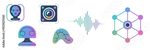 AI simulation technology icon set – Suitable for innovation branding.