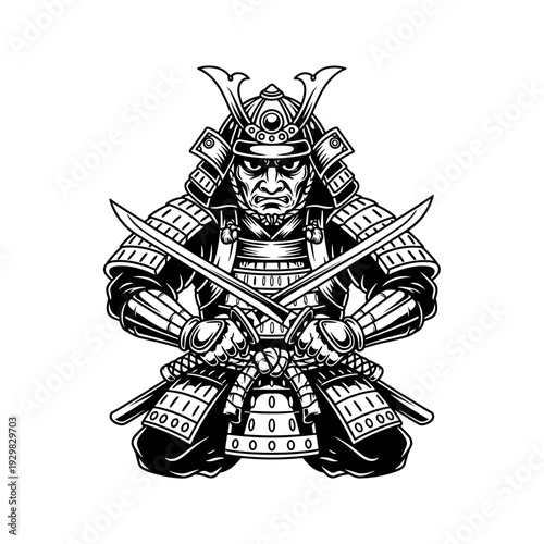Warrior Samurai Warrior Holding Two Swords Ready for Battle.