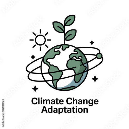 A green earth with a plant growing out of it symbolizing climate change adaptation
