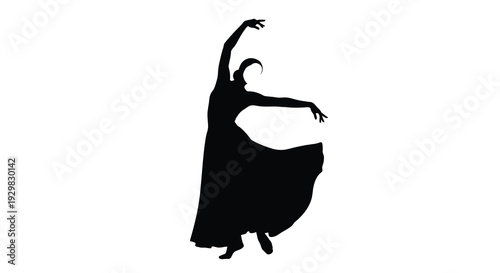 A dynamic black silhouette of a flamenco dancer mid performance capturing the passion and artistry of the dance form silhouette