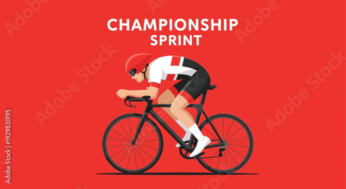 Cyclist In Championship Sprint Action on a Vivid Red Background for Sports Theme