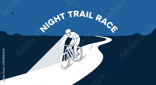 Cyclist Night Trail Race Against The Dark Underneath A Starry Sky Silhouette