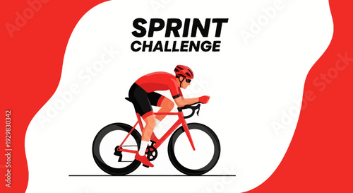 Cyclist Participating In A Sprint Challenge On A Red Bicycle In Flat Style