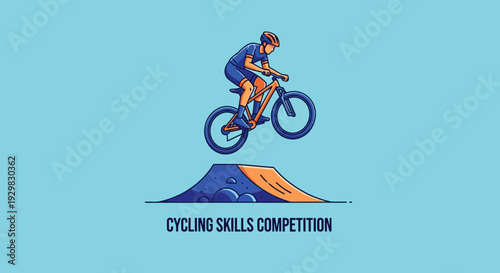 Cyclist Performing a Stunt in a Cycling Skills Competition, Sport Illustration