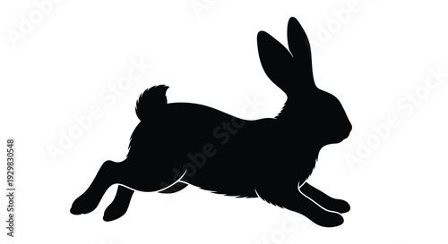 A striking black silhouette of a leaping hare showcasing dynamic movement and natural form silhouette high quality professional detailed