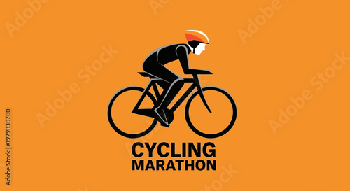 Cyclist Silhouette In Action During A Cycling Marathon On Vibrant Orange Background