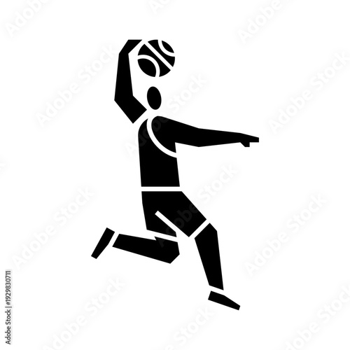 Basketball player slam dunk glyph icon. Basketball illustration.