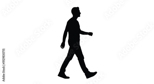 A striking black silhouette depicts a man in mid stride seemingly walking with purpose and determination silhouette high quality professional