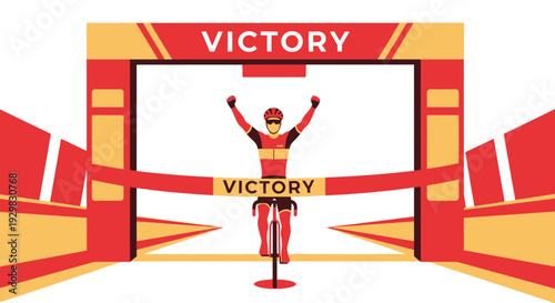 Cyclist Triumph Reaching The Finish Line, Celebrating Athletic Victory With Energy