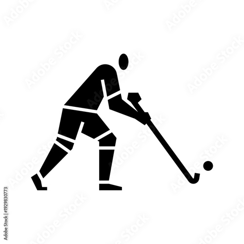 Field hockey athlete glyph icon. Field hockey match illustration.