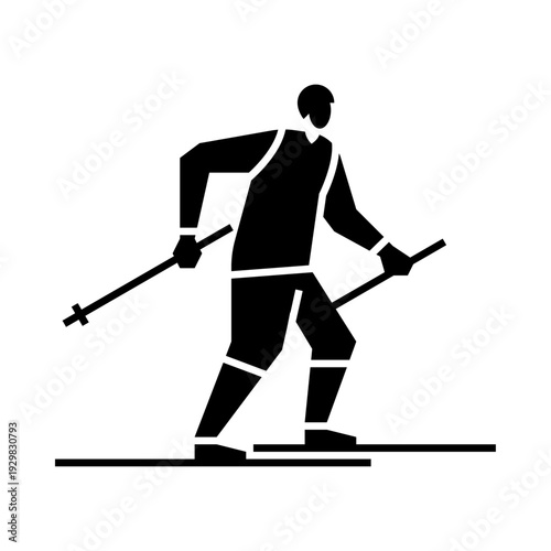 Ice skiing glyph icon. Skiing sport illustration.