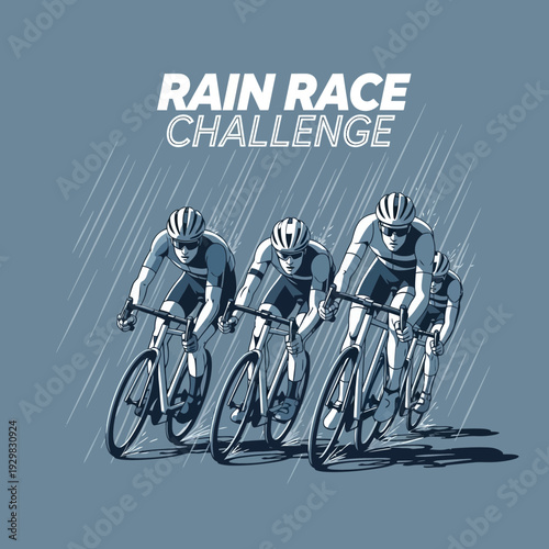 Cyclists Compete In a Challenging Rain Race Demonstrating Teamwork and Endurance in Extreme