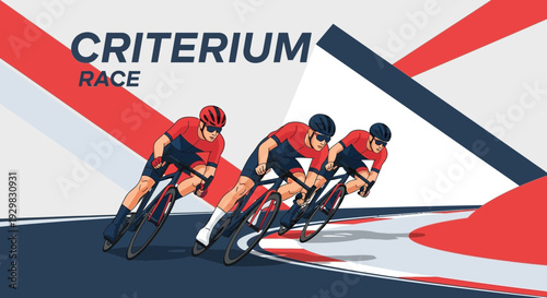 Cyclists Compete In A High-Speed Race On A Graphic Colorful Illustrated Criterium Track