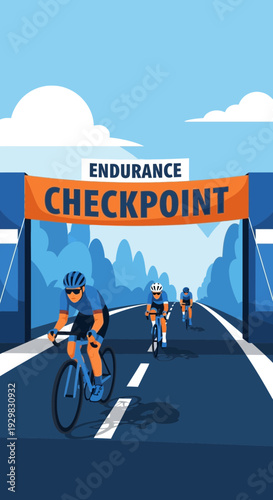 Cyclists Approaching Endurance Checkpoint, Competitive Cycling Event, Athletic Performance