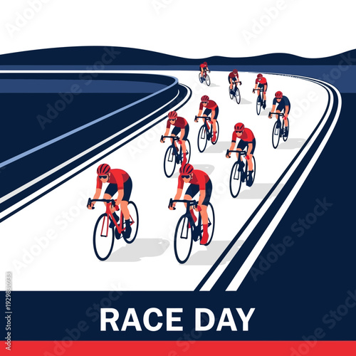Cyclists Compete In a Dynamic Road Race On a Winding Track With Bold Graphics