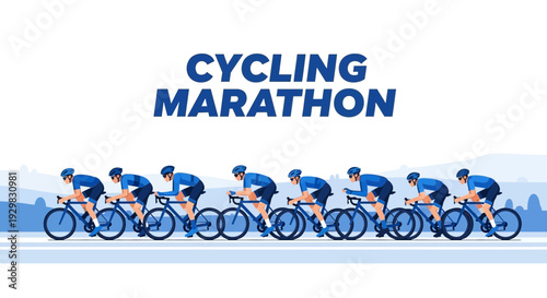 Cyclists Compete In A Marathon, Cycling Race, Graphic Illustration On White Background