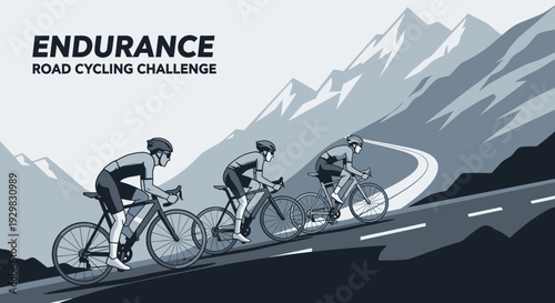 Cyclists Compete In Endurance Road Race On Mountain Road Ascending The Summit