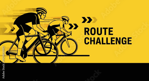 Cyclists Compete In An Exciting Route Challenge Featuring Bold Yellow And Black Elements