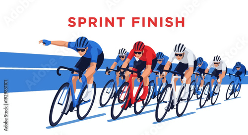 Cyclists Competing In A Sprint Race With The Finish Line In Close Proximity