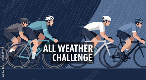 Cyclists Competing in an All Weather Challenge Against Rain and Other Atmospheric Phenomena