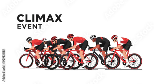 Cyclists Competing in Dynamic Road Race During Climax Event with Graphic Illustration