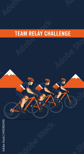 Cyclists Competing in Team Relay Challenge Demonstrating Endurance and Athletic Prowess in