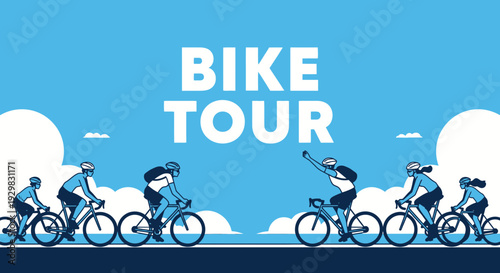 Cyclists Embark on A Scenic Bike Tour Adventure Under The Clear Blue Sky