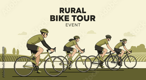 Cyclists Embarking on a Scenic Rural Bike Tour, Enjoying the Outdoors and Friendship