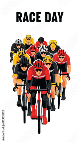 Cyclists In Intense Competition During a Vigorous Road Race, Representing Speed And Endurance