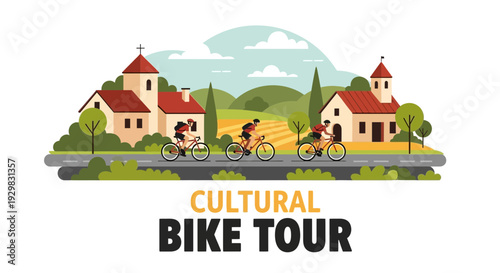 Cyclists Exploring Scenic Landscapes on a Cultural Bike Tour in a Charming Village