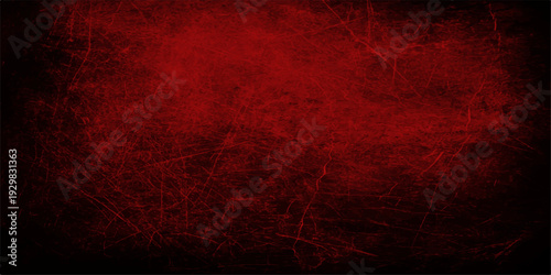 A dark grungy red background with old textured paint patterns on a vintage wall design creates a dirty horror backdrop and artistic paper wallpaper illustration