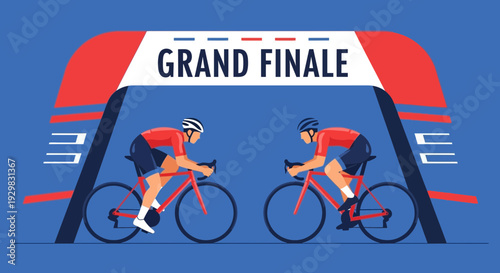 Cyclists In Intense Cycling Race Approaching The Grand Finale Finish Line Victory