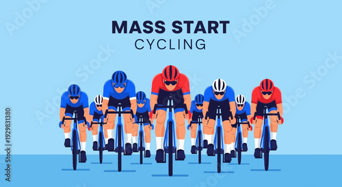 Cyclists In Intense Mass Start Race, Ready For The Thrilling Cycling Competition