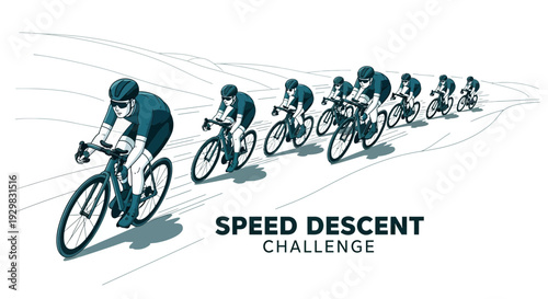 Cyclists Racing Downhill During a High-Speed Competition Depicted in a Graphic Style