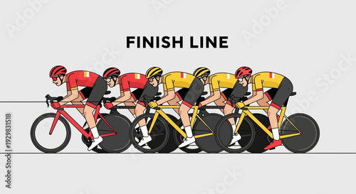Cyclists Racing Toward The Finish Line Depicted In Modern Digital Illustration