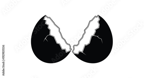 A stark illustration depicts a broken eggshell forming a suggestive shape presented in a bold silhouette high quality professional