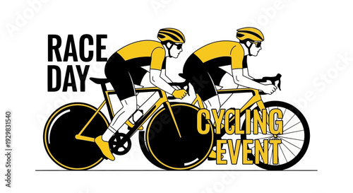 Cyclists Racing During A Race Day Event Depicted With Yellow And Black Colors