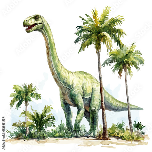 watercolor of Argentinosaurus, vector, isolated on a white background.